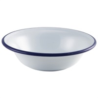 Click for a bigger picture.Enamel Bowl White with Blue Rim 16cm/ 6.25"