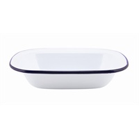 Click for a bigger picture.Enamel Rect. Pie Dish White & Blue 20cm