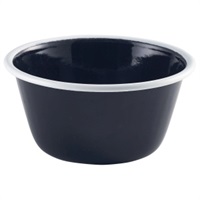 Click for a bigger picture.Enamel Deep Pie Dish Black with White Rim 12cm